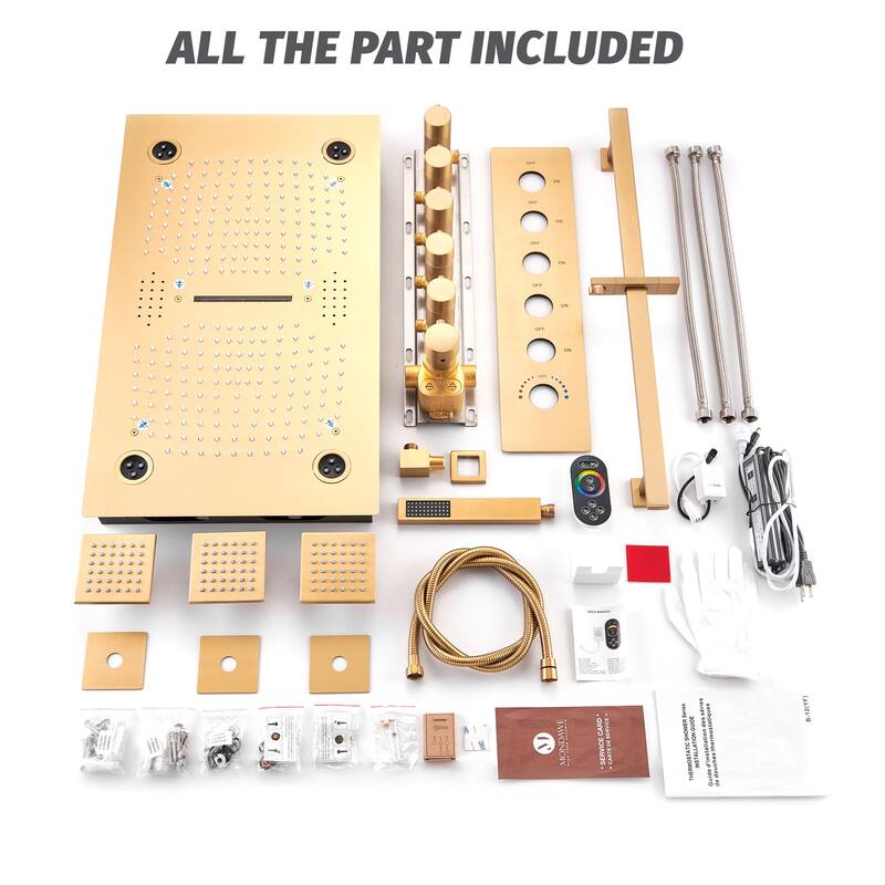 Luxury 5-Spray Patterns 28 in. Ceiling Mount Shower System with Handheld Shower Head, 3 Body Jets, LED, and Music - 16" x 28"