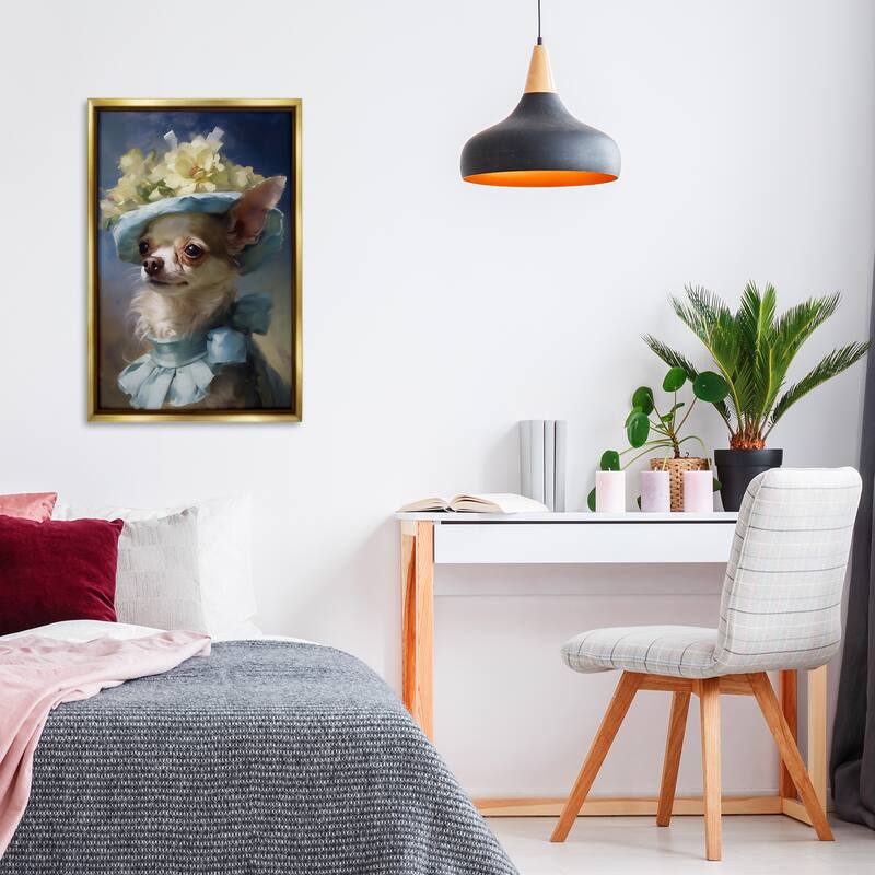 Stupell Dog with Fashionable Hat Framed Floater Canvas Wall Art Design By Wumples