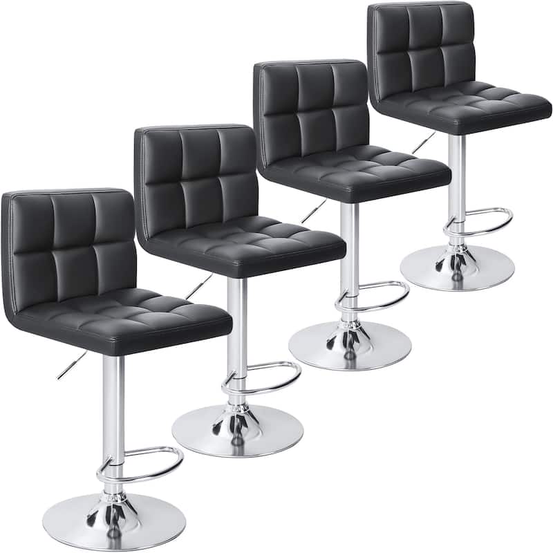 Furniwell Bar Stools with Back Sets of 4 PU Leather Kitchen Counter Square Island - Black