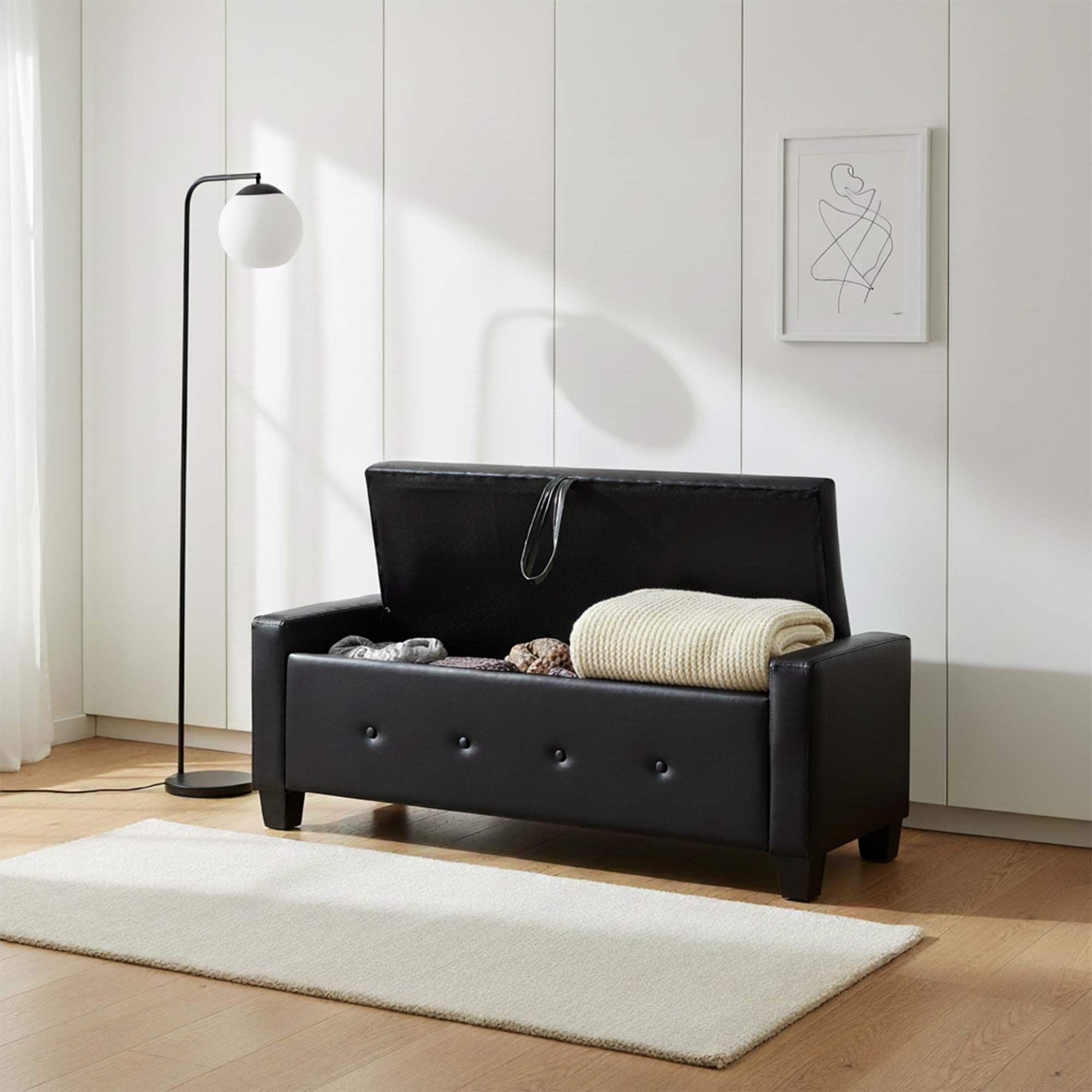 Modern Tufted Storage Bench,48" Faux Leather PU Ottoman with Lift-Top for Bedroom,Living Room,Entryway