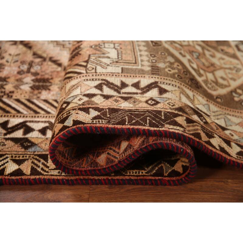 Hand Knotted Oriental 100% Wool Carpet Traditional Tribal Peach Shiraz Area Rug - 8' 7'' X 5' 6''
