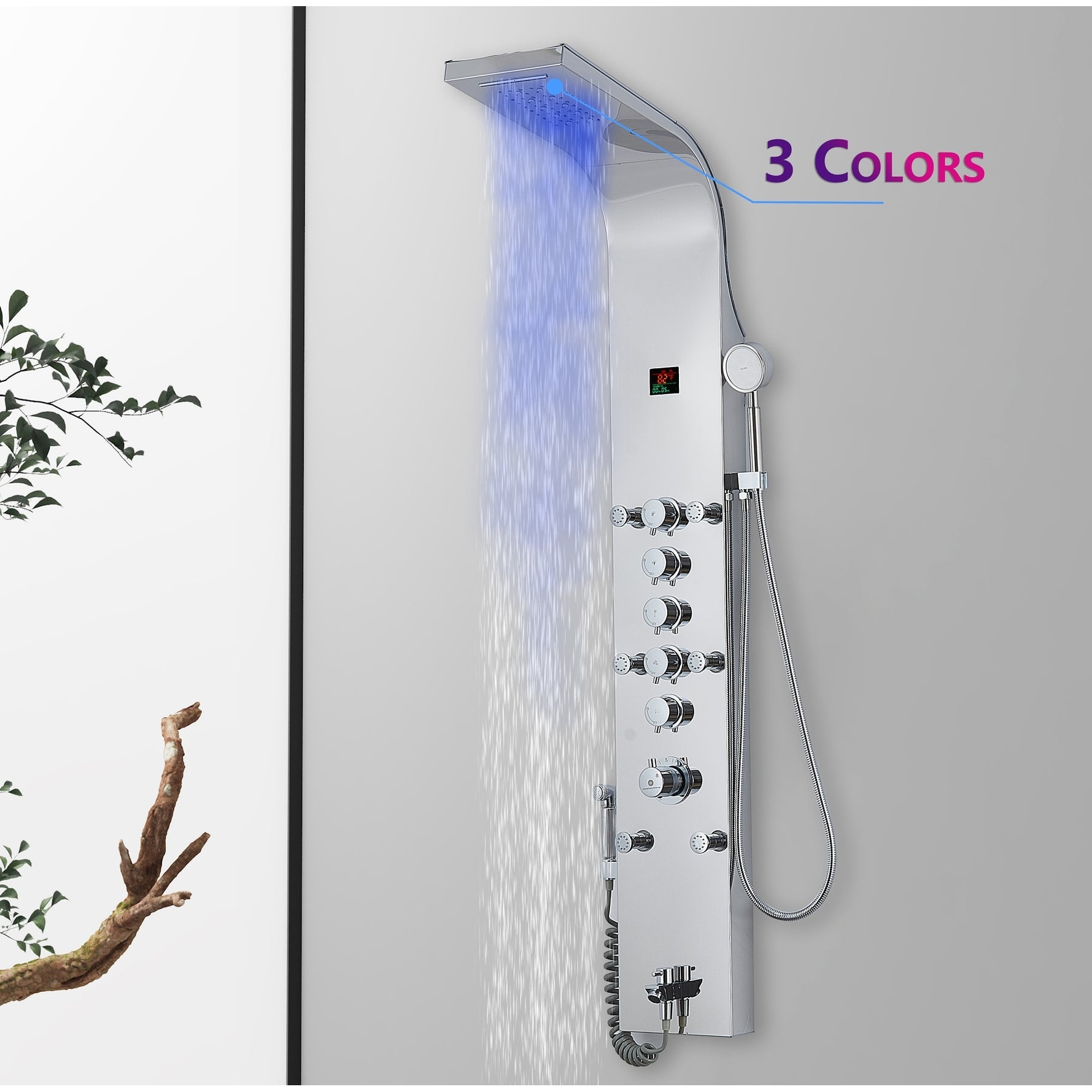 59 inch 3 LED light 5 function thermostatic shower panel