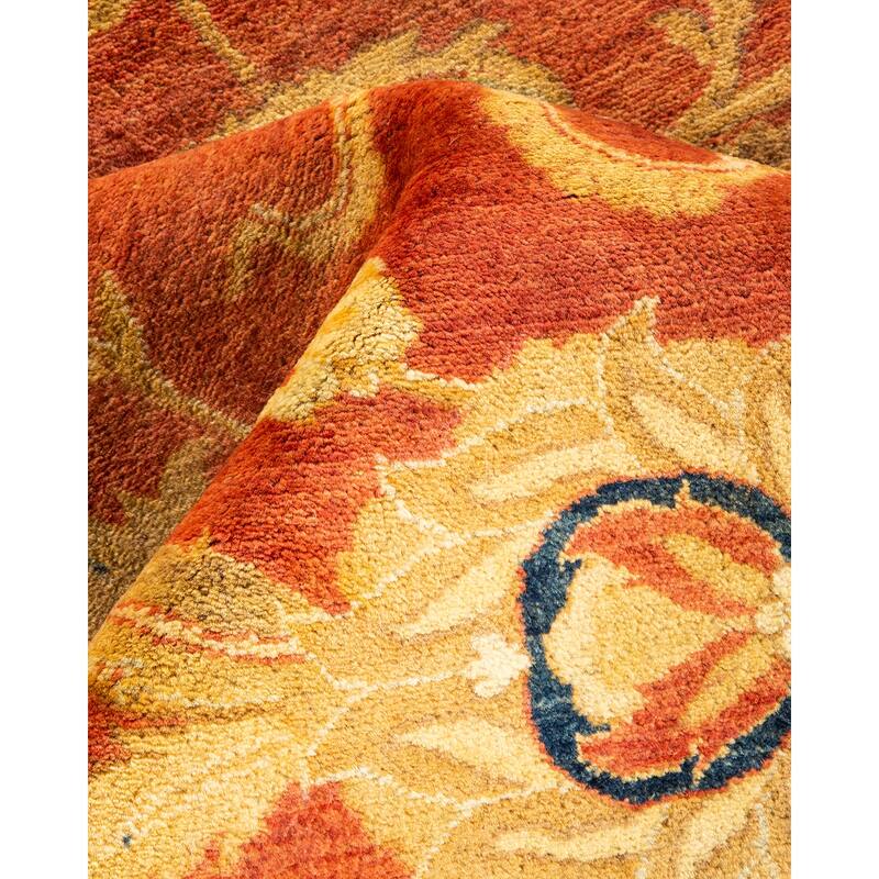Overton Handknotted Wool Traditional Oriental Orange Area Rug - 6' x 9'
