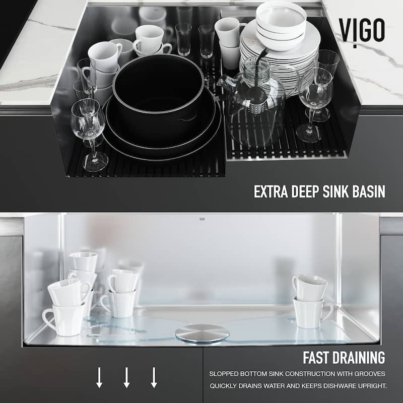 VIGO Mercer 24"L x 20"W Undermount Kitchen Sink and Edison 19"H in Faucet Set