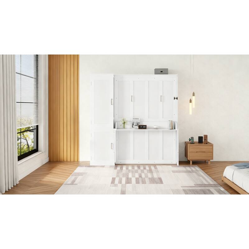 GDFStudio- UrbanFlex Modern Space-Saving Wooden Murphy Bed with Wardrobe and Charging Station
