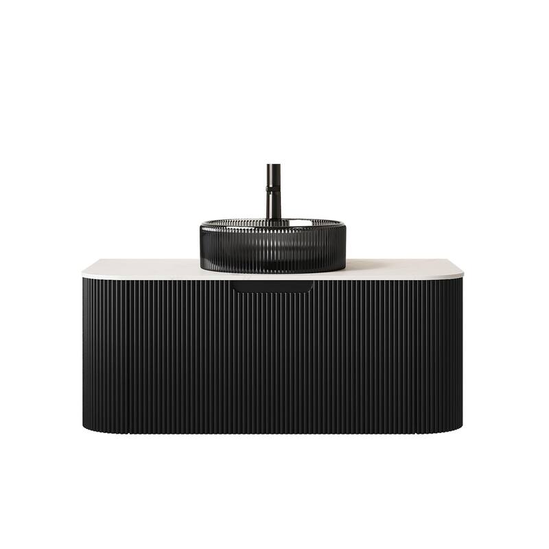 Wall Mounted Bathroom Vanity with Transparent Black Round Glass Basin