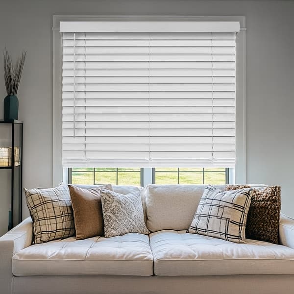 slide 2 of 5, Chicology Basic White Cordless Faux Wood Blinds 12"W X 48"H - Basic White
