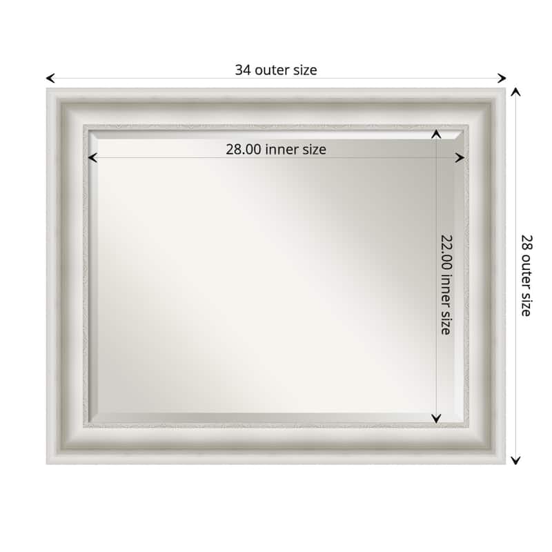 Beveled Bathroom Wall Mirror - Parlor White Frame - Outer Size: 34 x 28 in