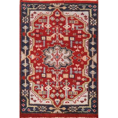 Red Geometric Kazak Oriental Foyer Rug Handmade Wool Carpet - 2'0" x 3'0"