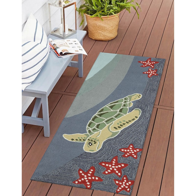 Liora Manne Frontporch Sea Turtle Indoor/Outdoor Rug - 2' x 5' - Ocean