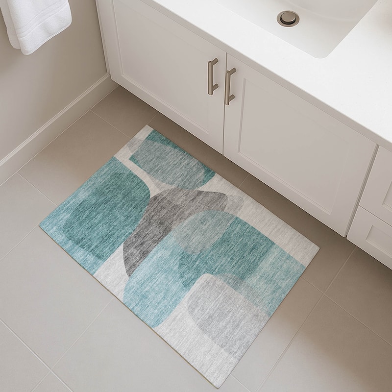 Premium Washable Super Soft Contemproary Retro Mayfield Rug - Teal - 1'8" x 2'6"