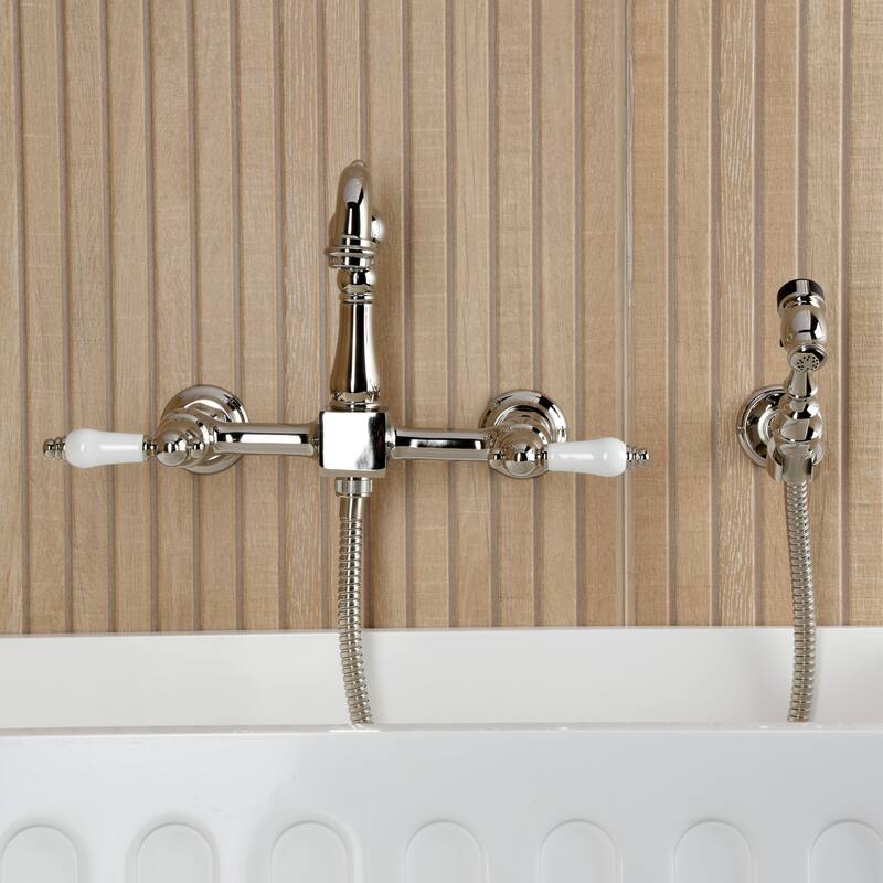 Kingston Brass Essex Double-Handle Wall-Mount Pre-Rinse Bridge Kitchen Faucet