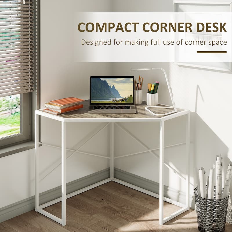 HOMCOM Corner Computer Desk with Steel Frame for Small Spaces, Writing Desk for Workstation