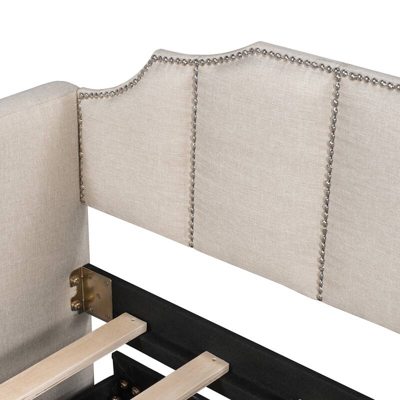 Twin Size Upholstered Daybed with Pop-Up Trundle & USB Charging Ports