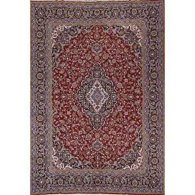 Traditional Red Kashan Turkish Rug Living Room Machine-Made Carpet - 9'7" x 12'7"