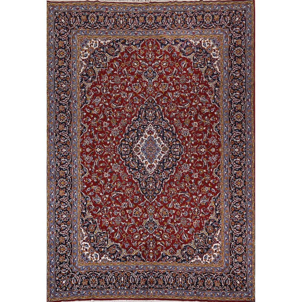 Traditional Red Kashan Turkish Rug Living Room Machine-Made Carpet - 9'7" x 12'7"