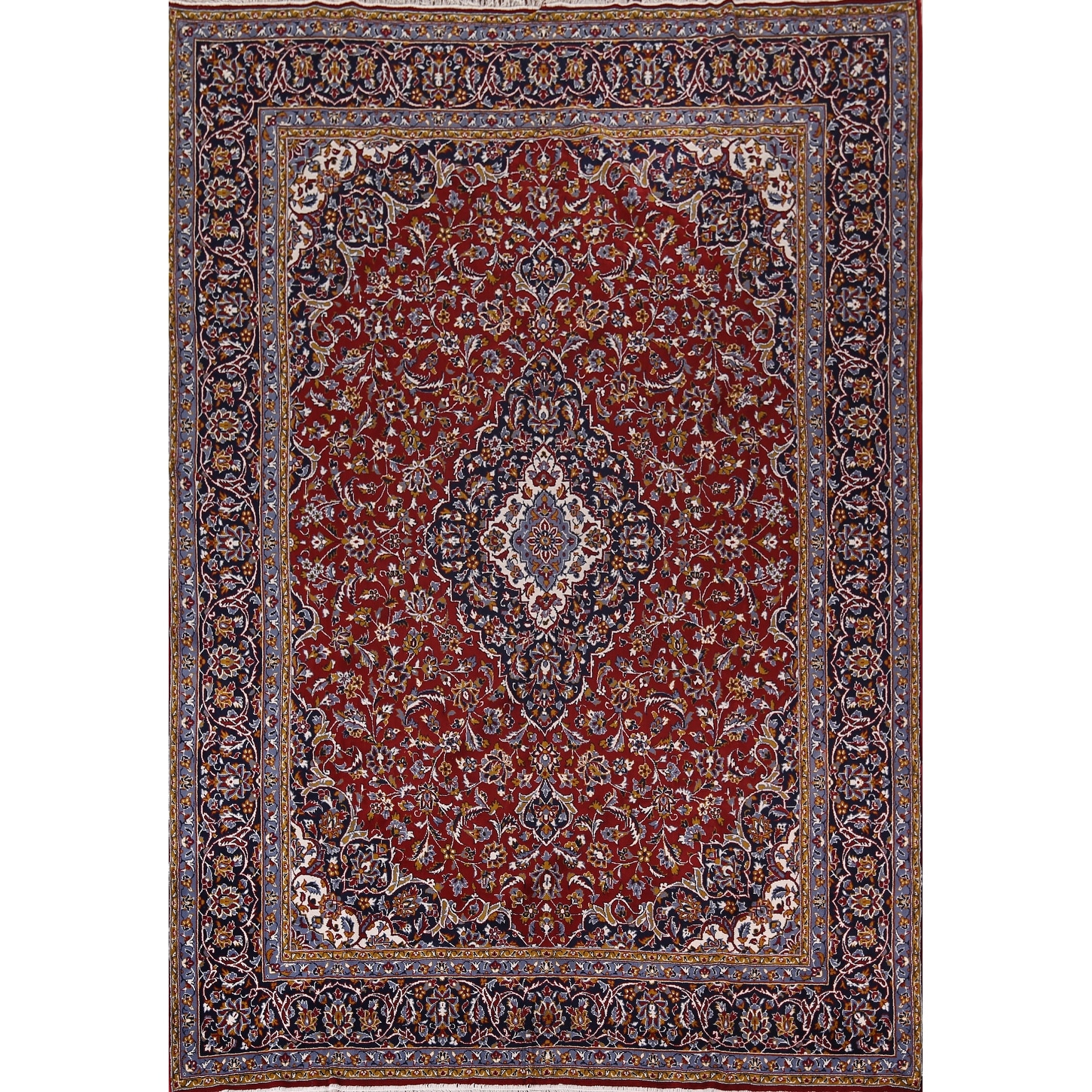Traditional Red Kashan Turkish Rug Living Room Machine-Made Carpet - 9'7" x 12'7"