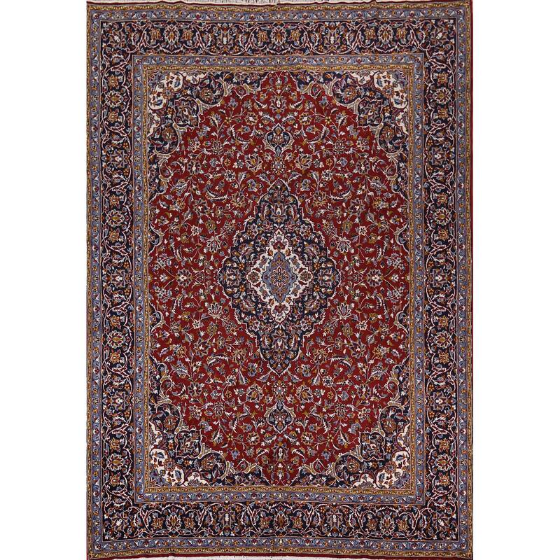 Traditional Red Kashan Turkish Rug Living Room Machine-Made Carpet - 9'7" x 12'7"