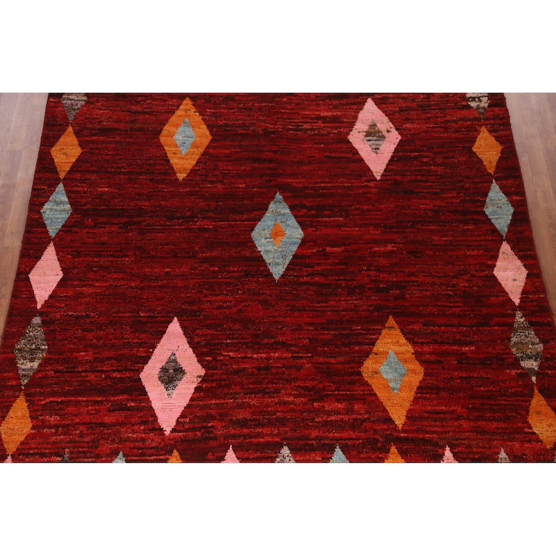 Red Moroccan Oriental Area Rug Handmade Tribal Wool Carpet - 8'4" x 9'10"