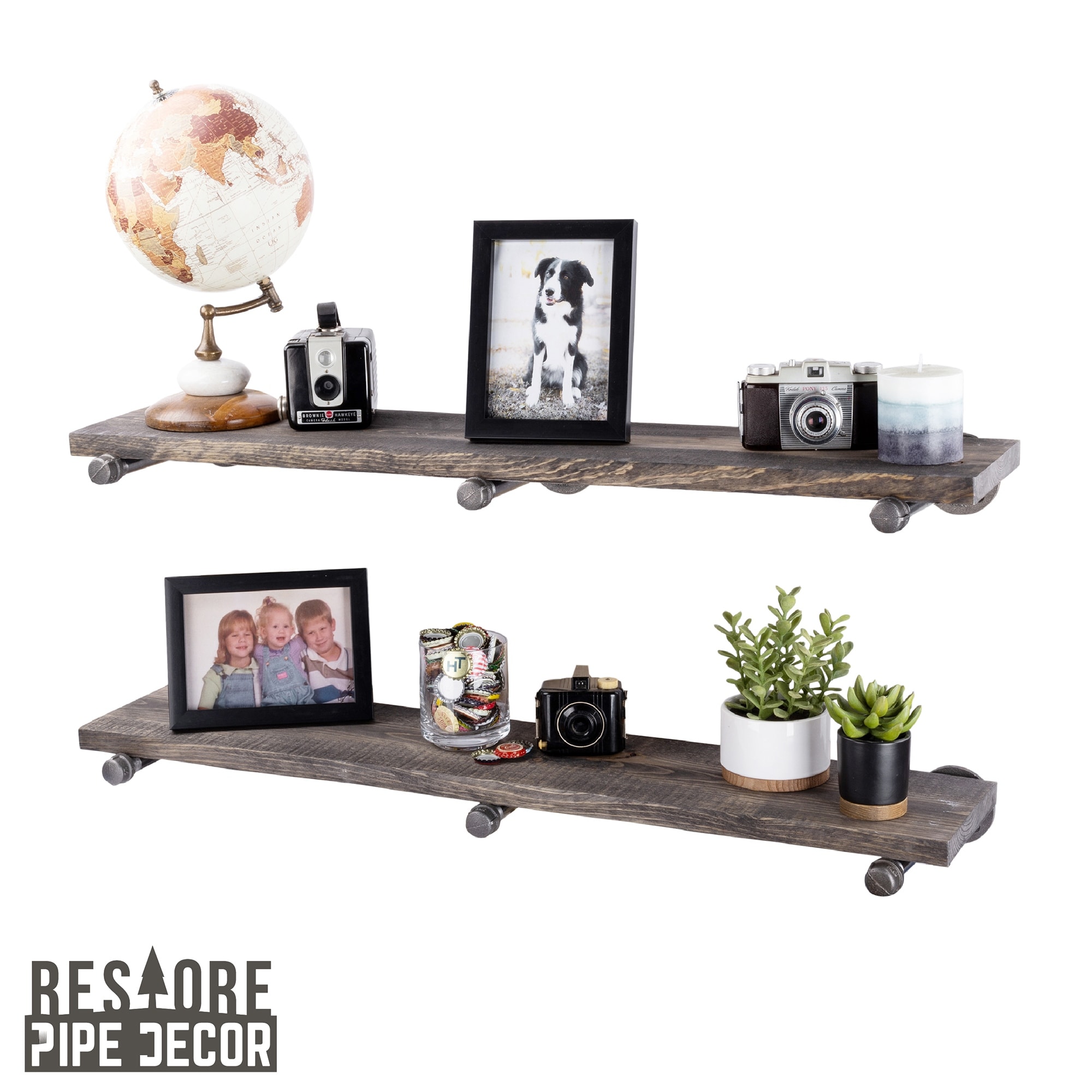 Restore Wood 36 in. Wall Shelf Straight Steel Pipe Brackets, Set of 2