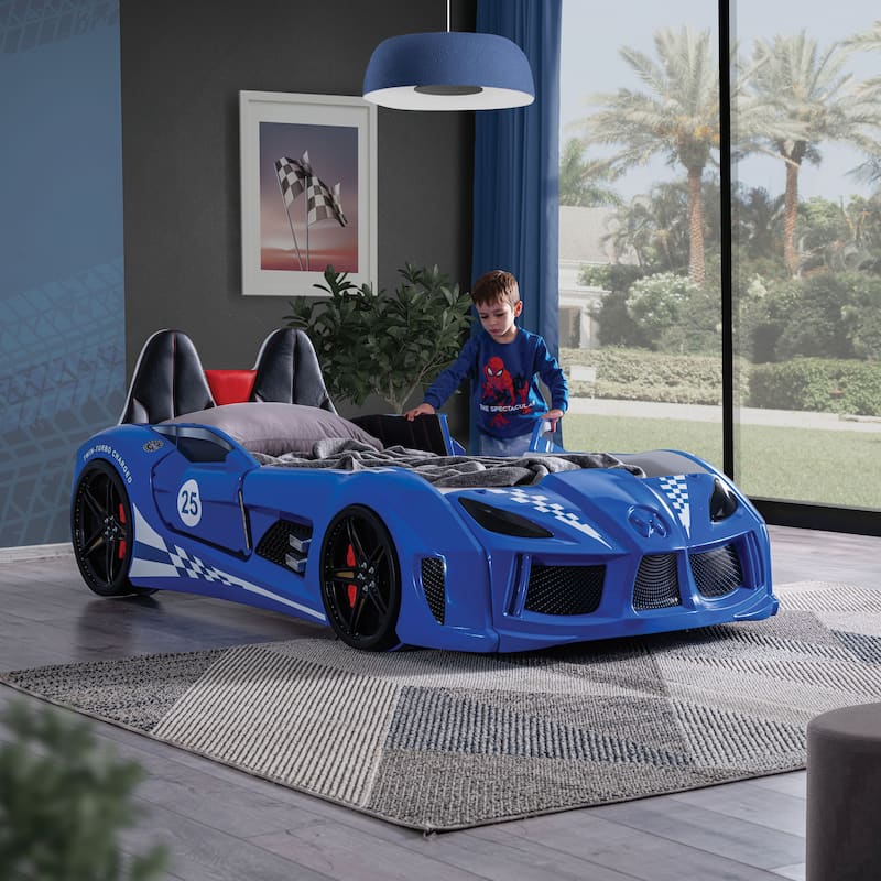 La Vetta Modern Twin Kid Platform Car Bed with LED Lights and Handheld Remote by Furniture of America