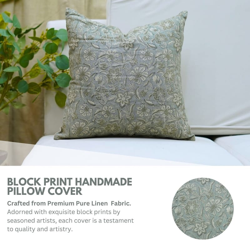 Fabdivine 12x20 Handmade Pure Linen Cushion Cover Floral Mustard Ideal for Sofa, Floral Block Print, Accent Décor, Bagru Buti