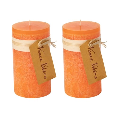 Tangerine Timber Pillar Candles - Set of 2