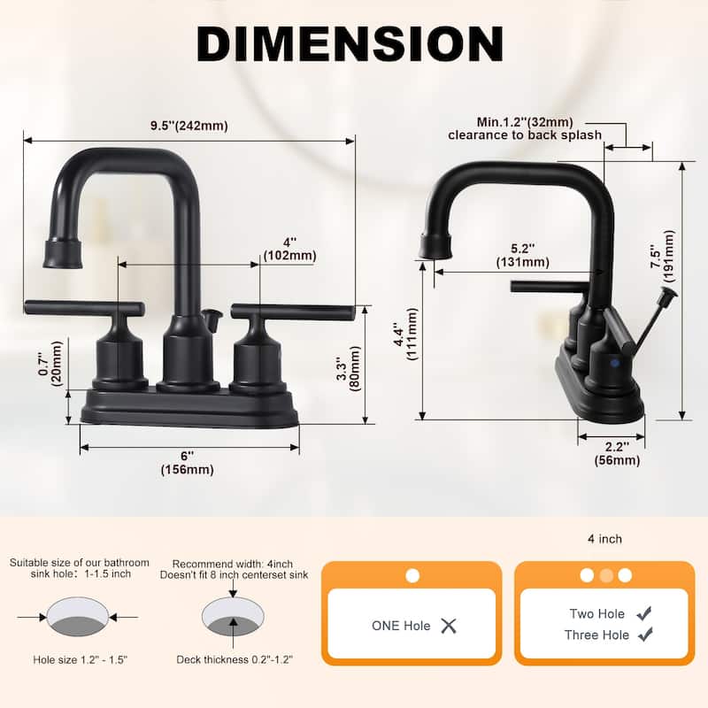 WOWOW 4 in. Centerset Double Handle Bathroom Faucet