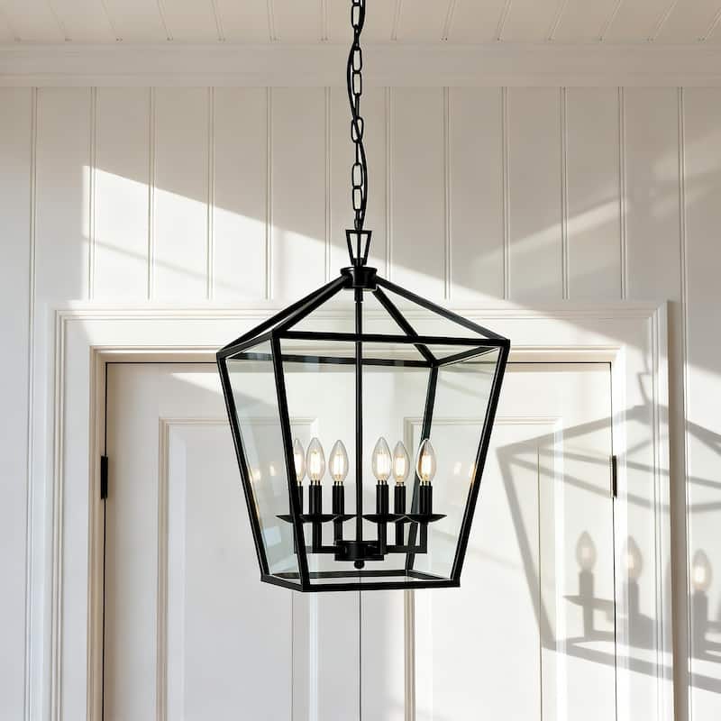 6 Matte Black Light Pendant - 16"x16"x24"