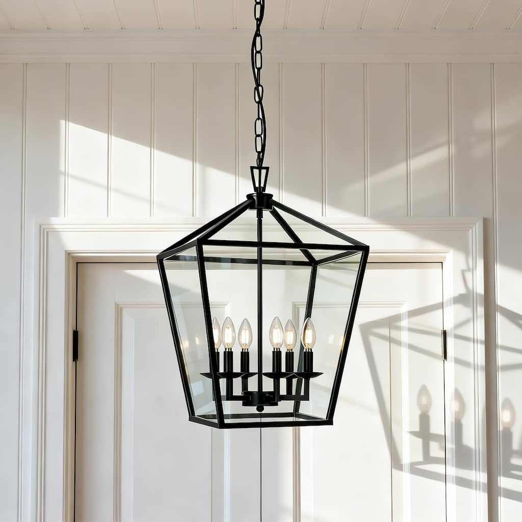 6 Matte Black Light Pendant - 16"x16"x24"