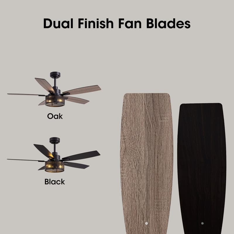 52 Inch Farmhouse Ceiling Fan with Light and Remote Black Industrial Caged Ceiling Fans Flush Mount 6-Speed Design for Bedroom