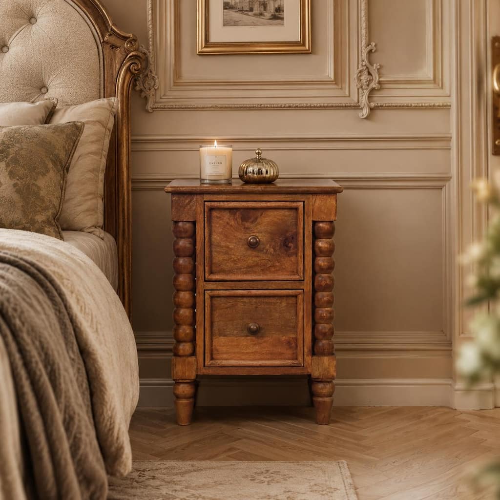 Artisan Furniture Solid WoodBarley Twist 2-Drawer Bedside Brown