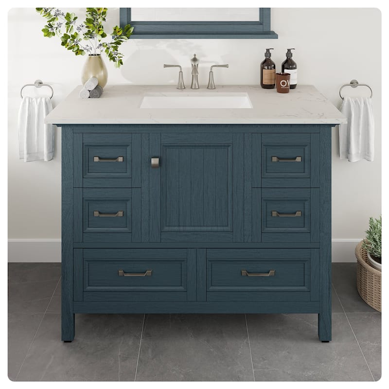 Eviva Britney 42"W x 22"D Ash Blue Bath Vanity with Carrara Quartz Top