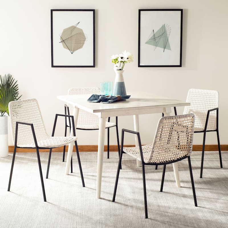 SAFAVIEH Sibbie Woven White Leather Dining Chair (Set of 2) - 20" x 21" x 31" - 20Wx21Dx31H