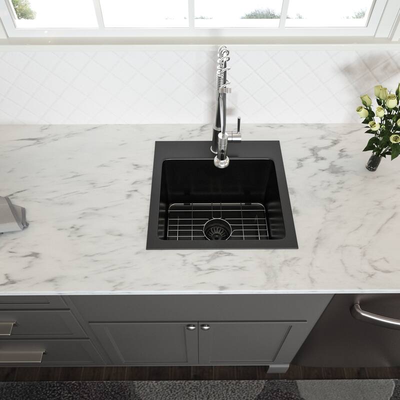 Drop-In Single Bowl 16 Gauge Stainless Steel Kitchen Sink in Gunmetal Black