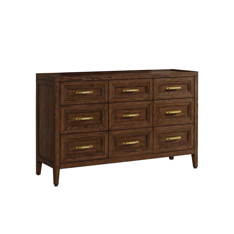 Marlow 9-Drawer Solid Red Oak Dresser, Sable