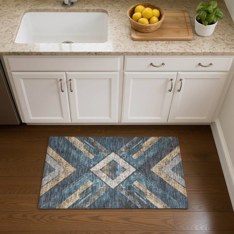 Premium Washable Super Soft Modern Global Mayfield Rug - Navy - 1'8" x 2'6"