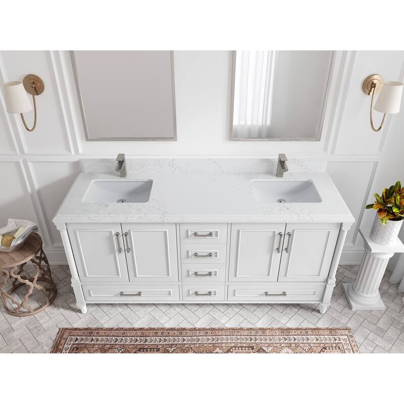 Willow Collections 72 in. W x 22 in. D Aberdeen Double Sink Bathroom Vanity with Countertops - 1.5" Empira White - White