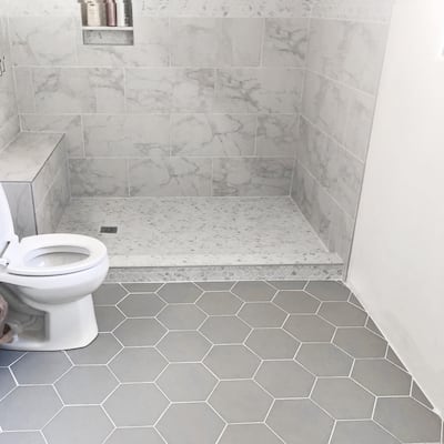 Merola Tile Textile Basic Hex Silver 8-5/8" x 9-7/8" Porcelain Floor and Wall Tile