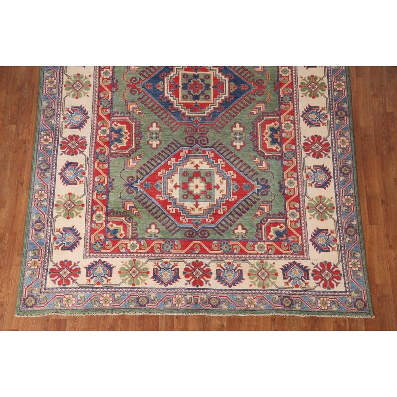 Green Kazak Area Rug Hand-Knotted Wool Carpet - 6'5" x 9'8"