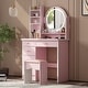 preview thumbnail 16 of 24, 5-Drawers Makeup Vanity Table Set with Lighted Mirror (PINK/BLACK) - 52"H