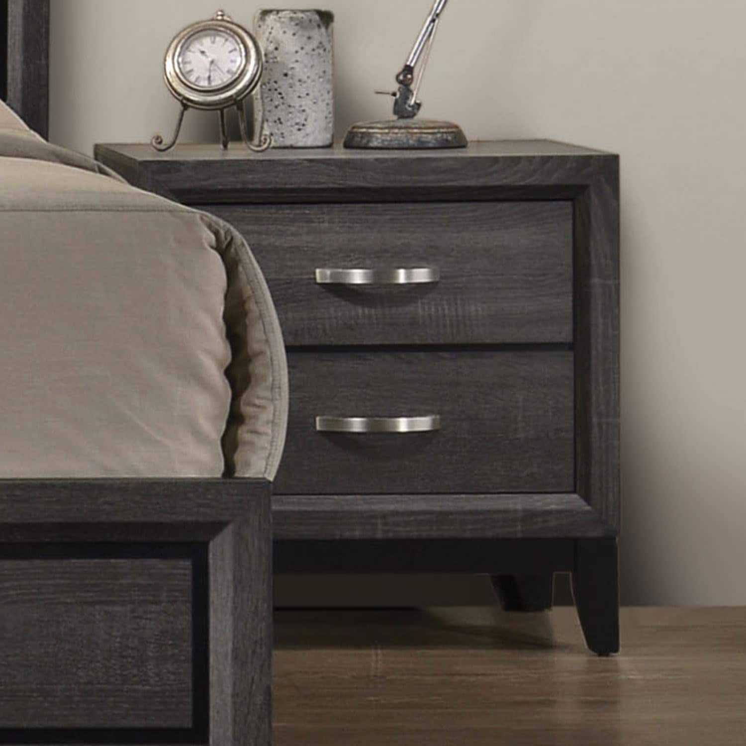 Two-Tone Nightstand - Gray Finish with Two Drawers & Wooden Legs