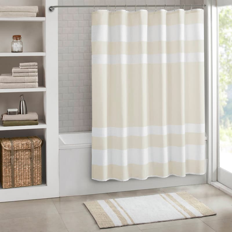 Madison Park Spa Waffle Shower Curtain with 3M Treatment - 72x78" - Cream
