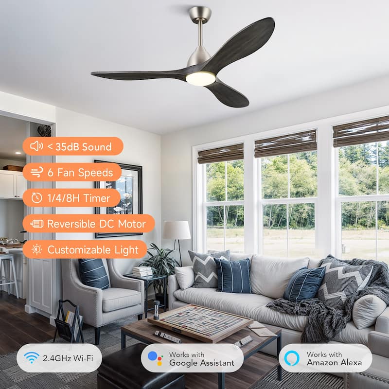 CO-Z Mid-century Modern 3 - Blade Smart LED Ceiling Fan with Dimmable Light and Remote