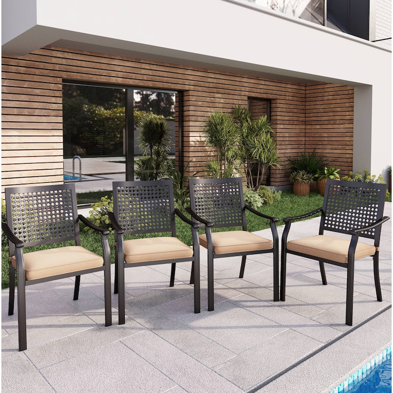 MAISON ARTS Patio Dining Chairs Set of 4 Stackable Chair Black E-coating Metal with Upgraded Back Pattern