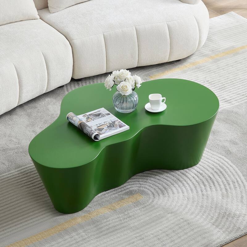 50" Unique Shape Sturdy Fiberglass Coffee Table, Tea Table for Living Room, No Need Assembly