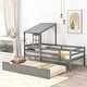 preview thumbnail 1 of 16, Twin Size Modern Design Low Loft House Bed,Playhouse with Roof and Window,Trundle Grey