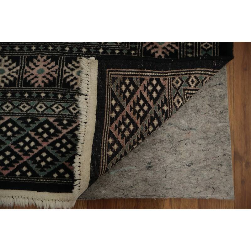 Hand Knotted Oriental 100% Wool Carpet Traditional Geometric Black Bokhara Area Rug - 6' 6'' X 4' 2''