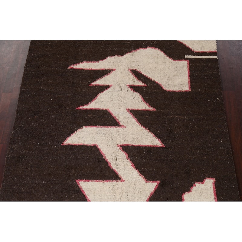 Modern Abstract Moroccan Oriental Area Rug Hand-knotted Wool Carpet - 5'11" x 9'10"