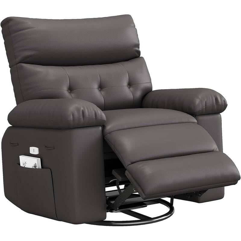 Oversized Lazy Recliner Chair, 360° Swivel, Manual Recline 135°, PU Faux Leather, Metal Frame, Side Pocket - coffee brown